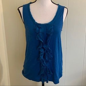 LOFT Blue Sleeveless Ruffle Tank Top Medium Petite MP